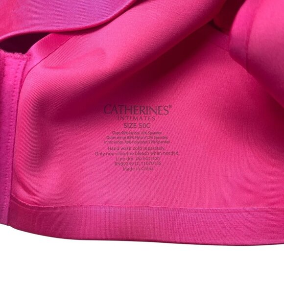 Catherines Underwire T-shirt Bra Floral Hot Pink Fuchsia Lace Textured NEW 50C - Picture 9 of 10